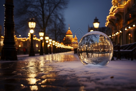 城市街道上的梦幻水晶球图片
