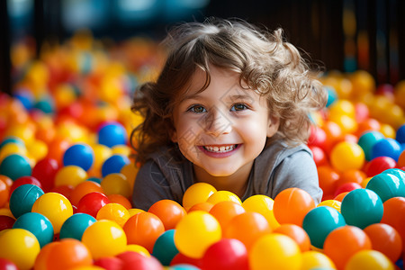 欢乐的球坑中微笑的孩子高清图片