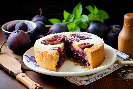 新鲜烘焙的蓝莓蛋糕图片