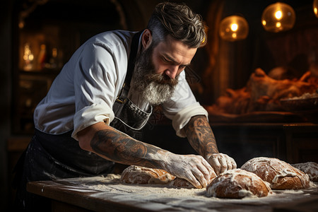 制作西式面包的厨师图片