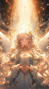 金色天使之翼神圣的六翼天使插画