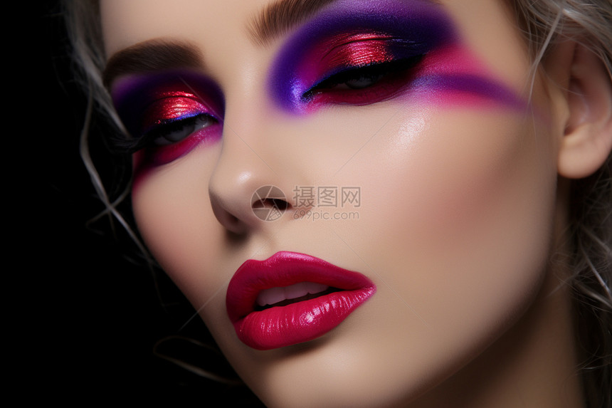 神秘魅力中的紫红妆容图片