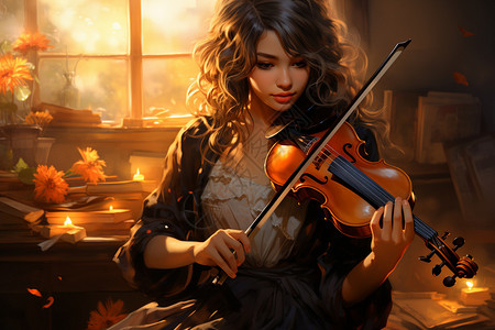 拉提琴的女生背景图片