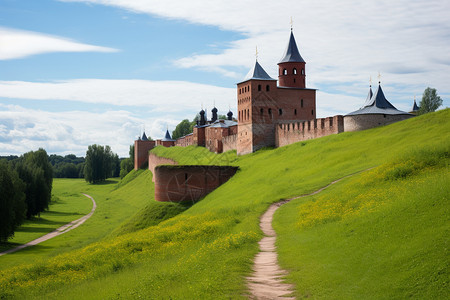 城堡外部历史欧洲建筑城堡的外部景观背景