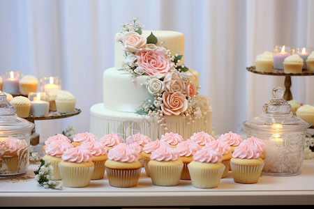 婚礼的奶油蛋糕高清图片