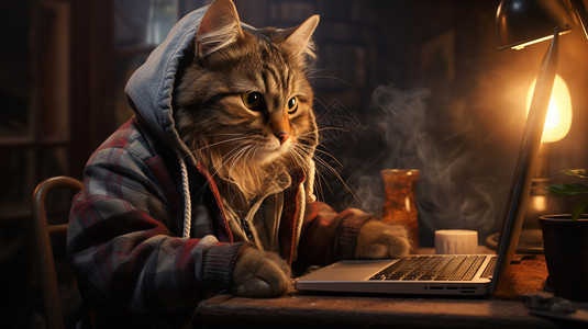 玩电脑的小猫图片