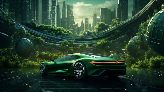 绿色的汽车背景图片