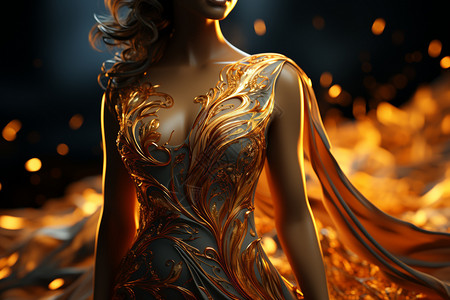 金色火焰奢华的金色闪耀礼服背景