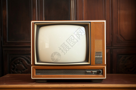 木桌上的复古电视背景图片