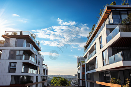 城市中现代风格的公寓楼群背景图片