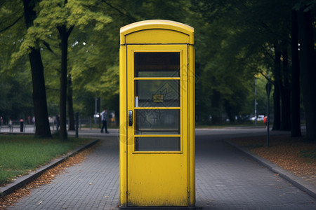 公园街道上的黄色电话亭背景图片