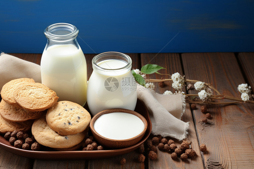 厨房餐桌上的牛奶和饼干图片