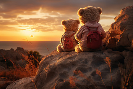 泰迪熊坐在悬崖边图片