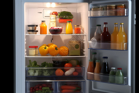 冰箱中的食物敞开的冰箱设计图片