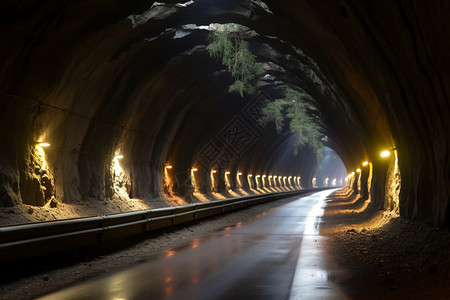 空间道路山洞中的汽车隧道插画