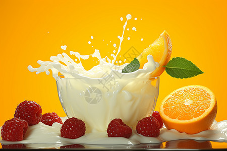 酸奶饮料飞溅的牛奶设计图片