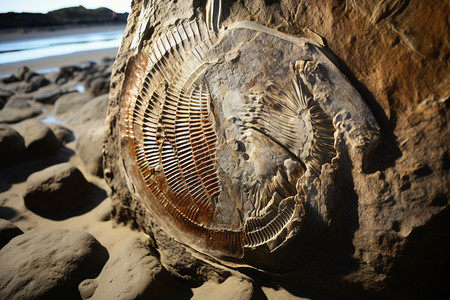 沙滩上的远古化石图片