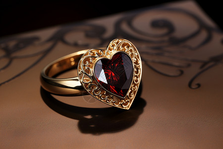 红宝石的心形戒指图片