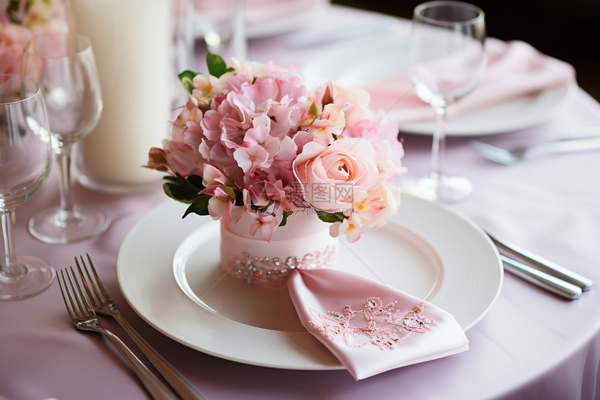 盘子里的粉色花束图片