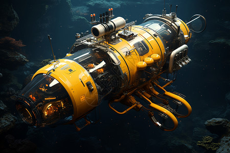 海底的黄色潜水艇图片