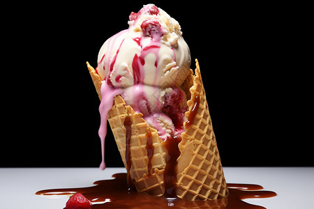 熊猫冰激凌蛋筒巧克力冰淇淋背景