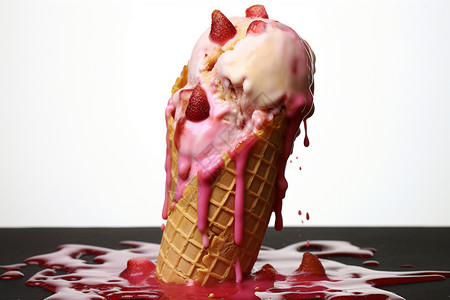 樱桃草莓冰激凌夏日冰淇淋的诱惑背景