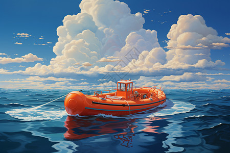 船舶海洋海洋中的自救艇插画