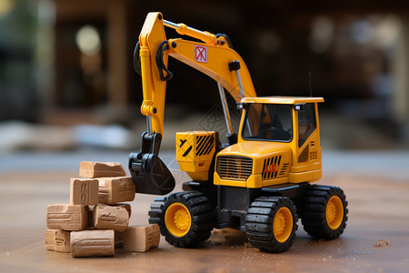 挖掘机玩具玩具卡车装卸木块背景