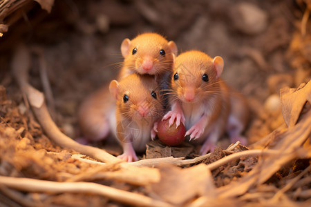 田园中三只小老鼠图片