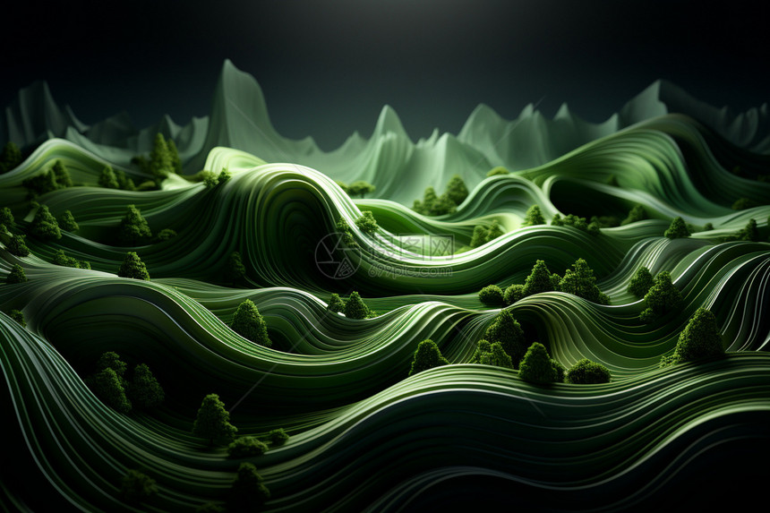 绿色奶油纹路波浪图片