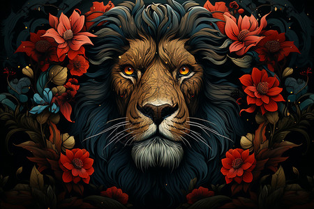 花环狮子头像背景图片