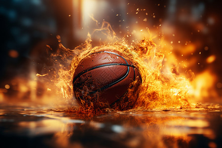 篮球之夜火焰字火焰中的篮球设计图片