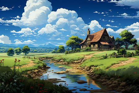 乡间的小屋插图图片