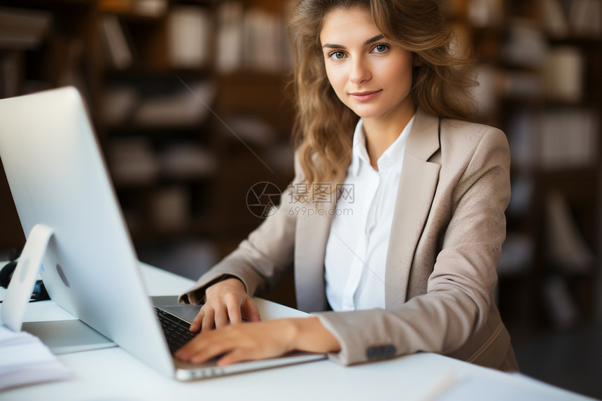 电脑前成功的商务女性图片