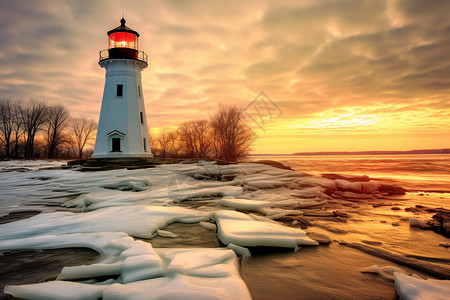 冬季海岸上的灯塔图片