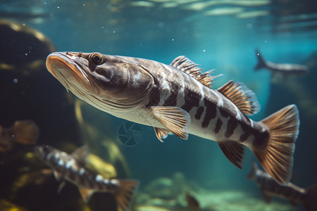 热带海底的花斑鱼背景图片