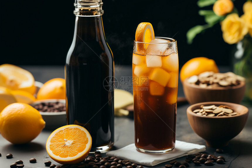 夏日橙汁冰咖图片