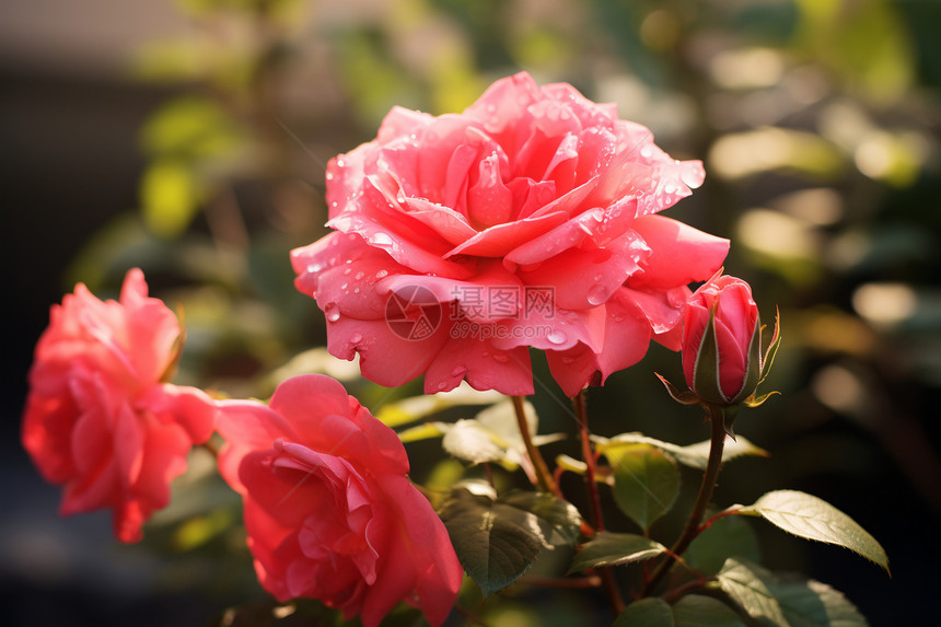 花园中盛开的粉色玫瑰花图片
