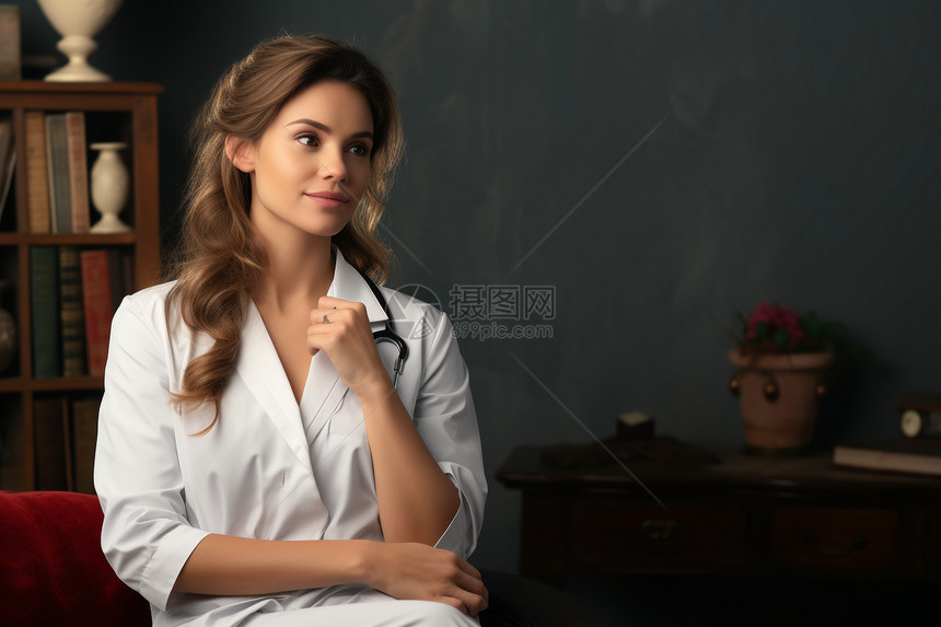 一位女医生穿着白色大衣图片