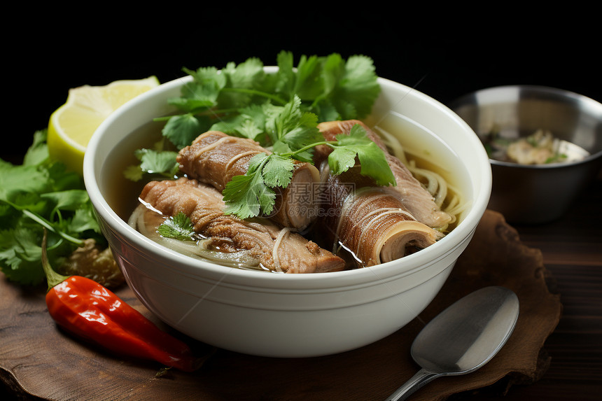 温暖美味的泰式肉菜汤图片