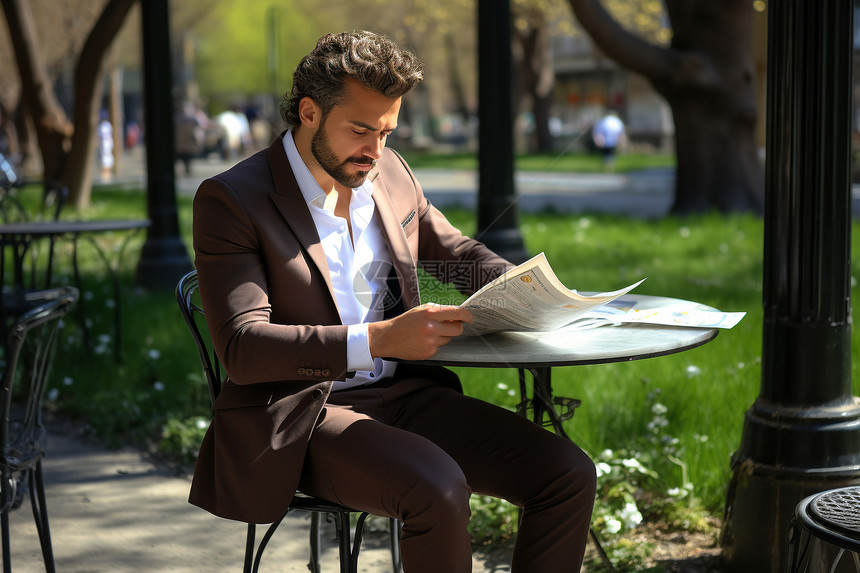 公园中阅读的商务男士图片