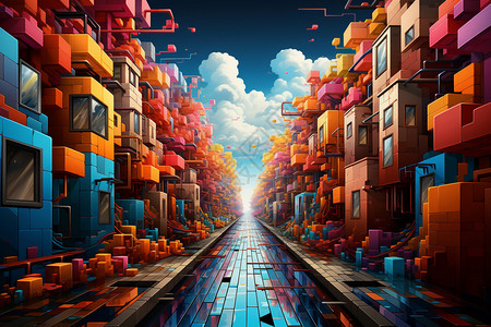 创意彩色的方块城市背景图片