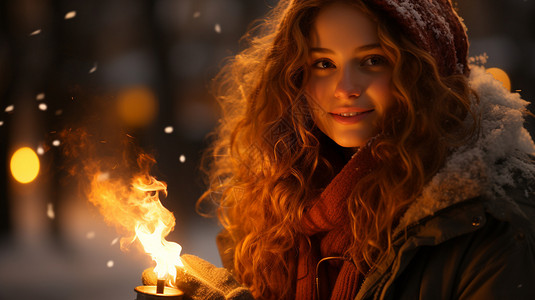 户外寒冷天气中取暖的女子背景图片