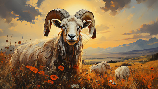 草地上强壮的山羊图片