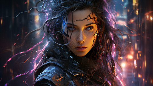 魔幻科技的女战士背景图片