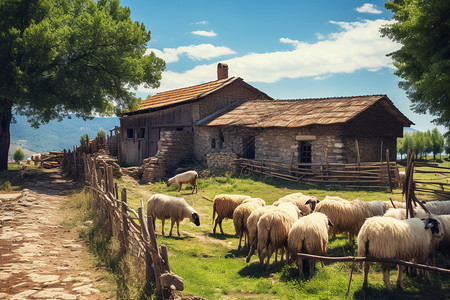 牧民生活草坪上羊群背景