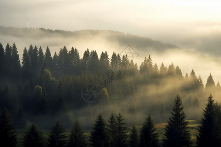 云雾环绕的森林风景图片