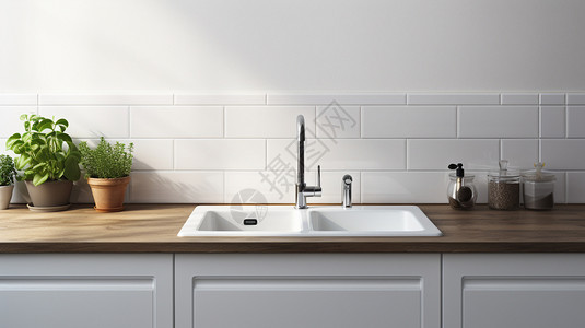 现代公寓水槽厨房桌面图片