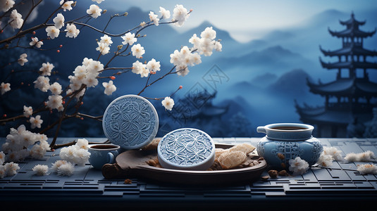 国风中秋节月饼背景图片