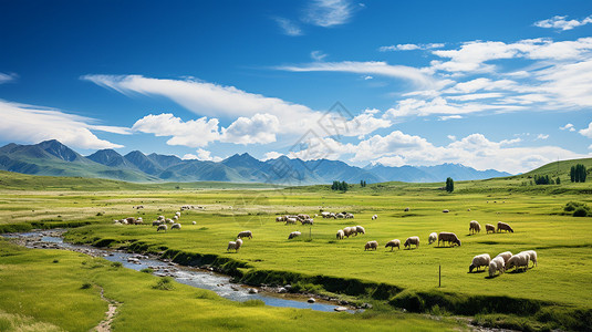 农场素材新疆草原牧场背景